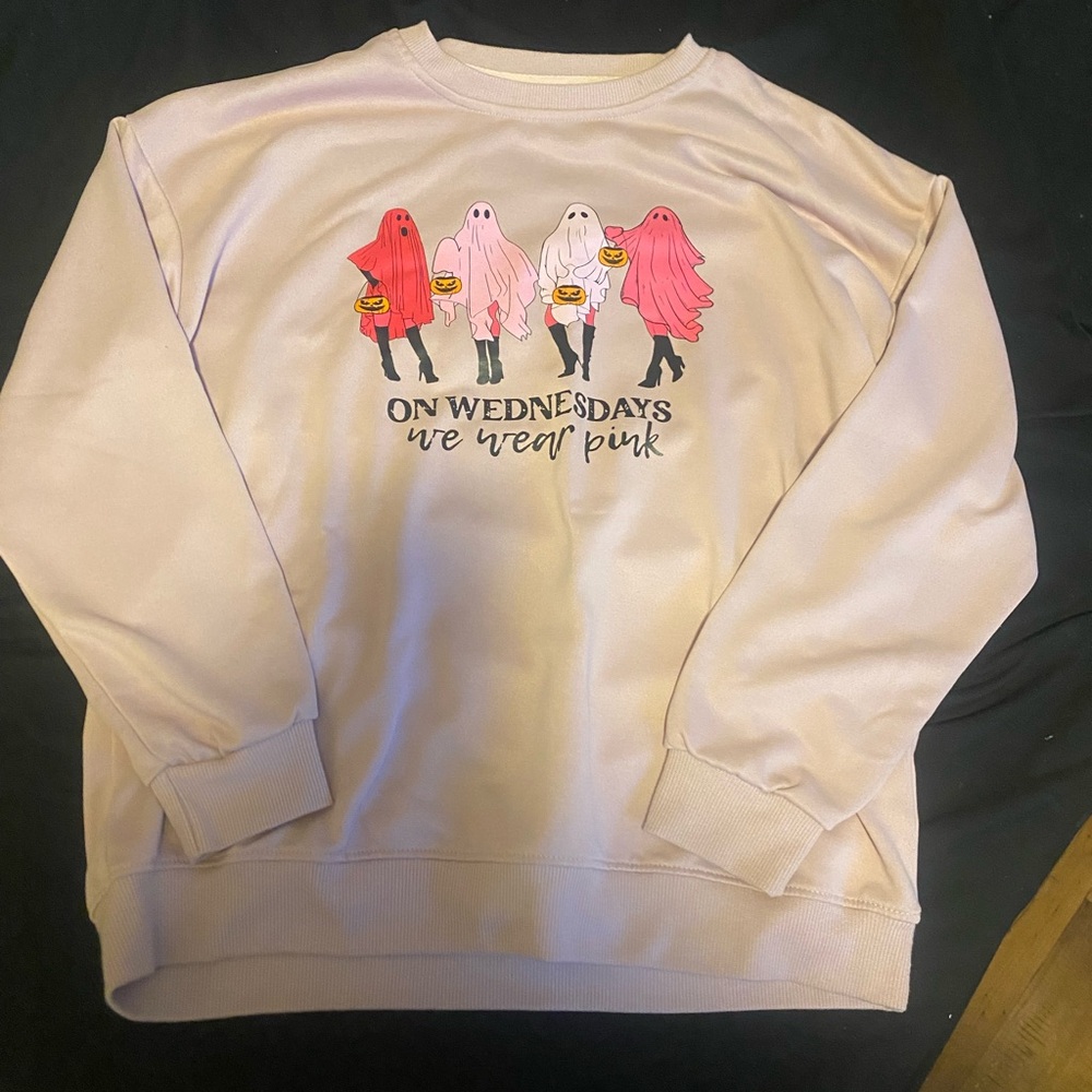 Pink Graphic Sweatshirt with Ghosts